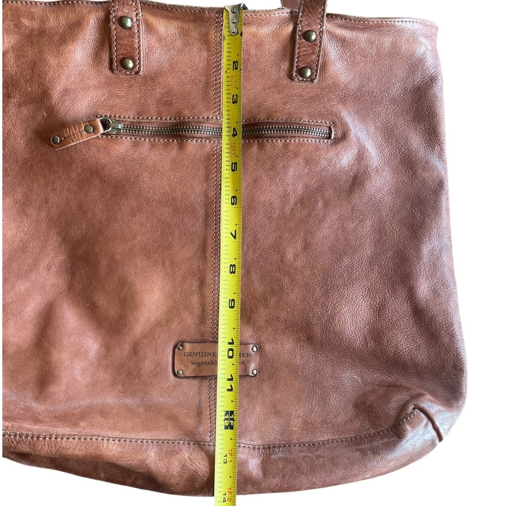 Genuine Leather Vegetable Tanned Studded Tote Bag Cognac Brown Shoulder Bag - Picture 3 of 6